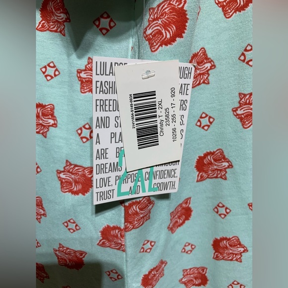 Lularoe Christy Seafoam Green Red Wolves Top - Picture 8 of 10